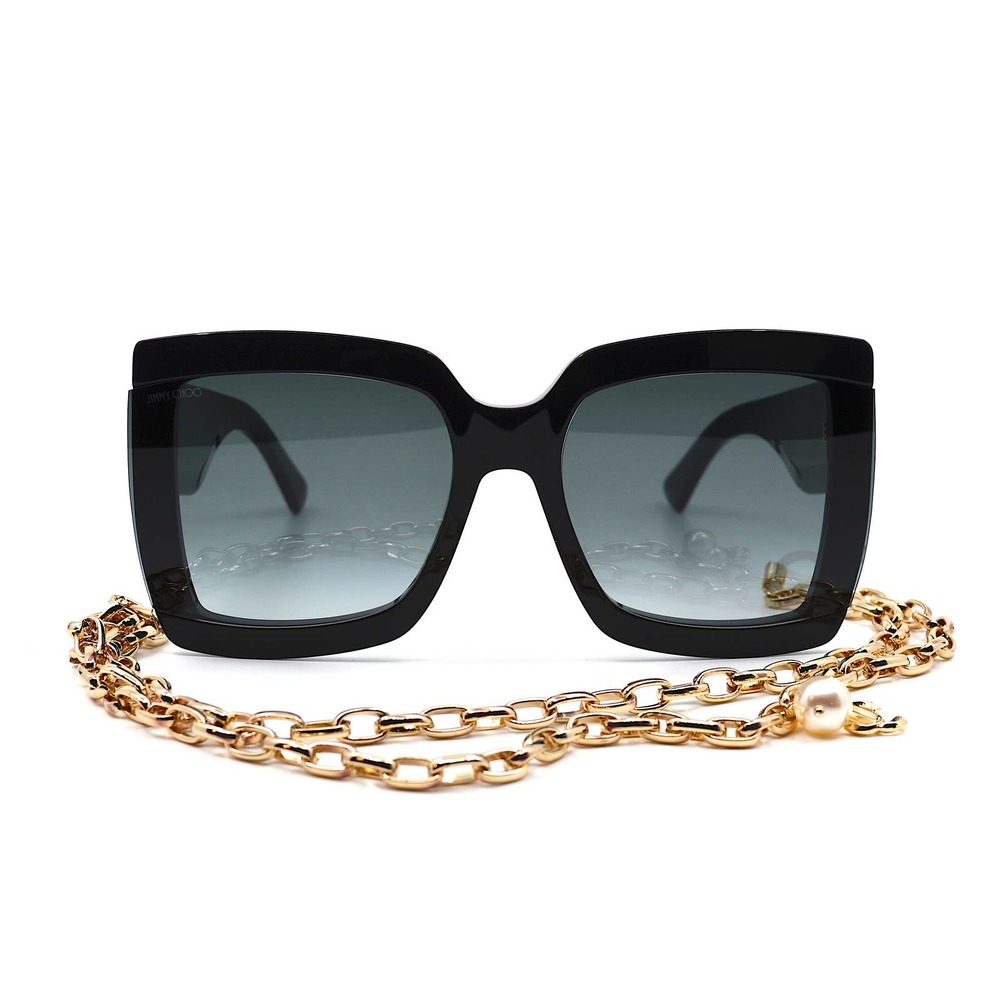 NEW JIMMY CHOO RENEE/S 807 BLACK GREY GRADIENT AUTHENTIC SUNGLASSES W/CHAIN - Picture 3 of 14